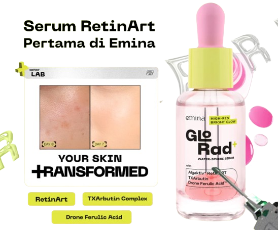 Untuk menyamarkan noda seperti flek hitam, prioritaskan Emina GloRad+ Series