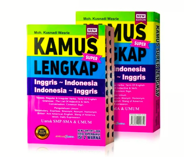 Kamus dengan regular dan irregular verbs: Dapat dipakai belajar pelafalan dan writing, contoh pada anak SMP