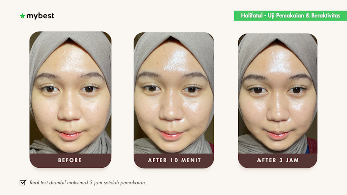 Reviewer 1: Hasil foto uji coba sunscreen setelah aplikasi dan 3 jam beraktivitas