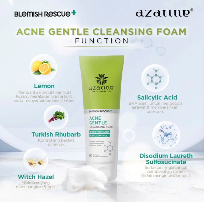 Azarine Acne Gentle Cleansing Foam: Untuk kulit berminyak dan berjerawat