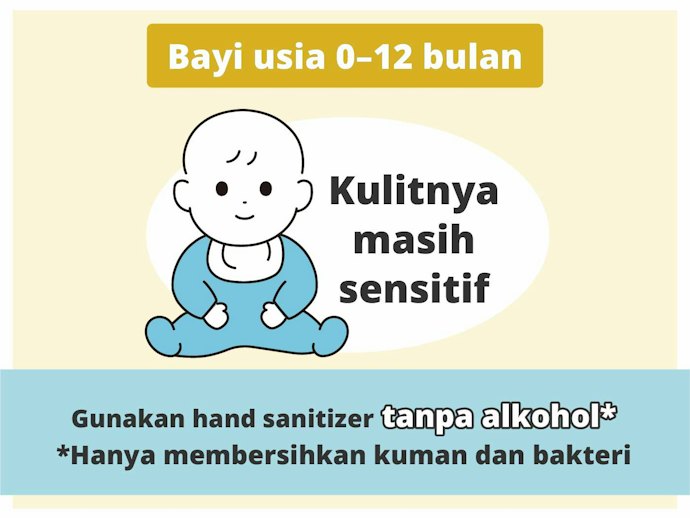 Hand sanitizer tanpa alkohol, untuk bayi berumur 0–12 bulan