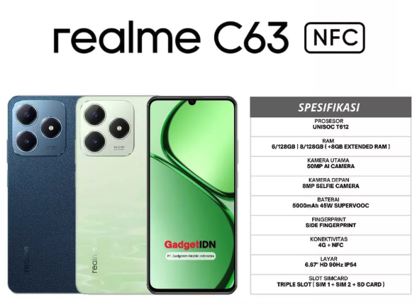 Jika mencari HP realme 1 jutaan dengan RAM 6 GB, pilih realme C63