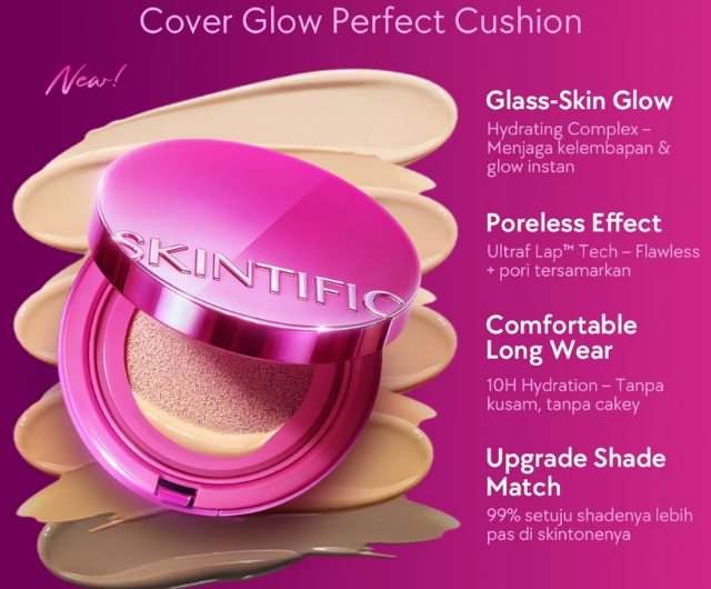 Skintific Cover Glow Perfect Pink Cushion (pink): Menutupi pori, bekas jerawat, dan flek hitam untuk tampilan flawless