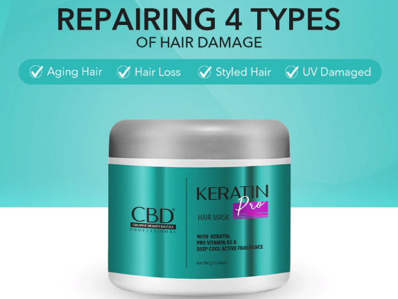CBD Keratin Pro Daily Hair Mask: Menutrisi rambut yang rusak karena sering di-styling, aging, rontok, serta banyak terpapar sinar UV