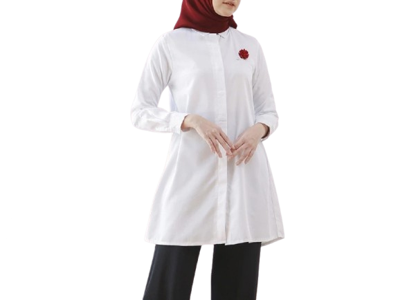 Tunic Shirt: Panjang sampai paha atau lutut, terlihat sopan untuk wanita berhijab