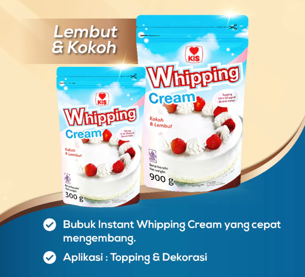 Jika pemakaian tidak rutin dan tanpa kulkas khusus, pertimbangkan whipping cream bubuk yang tahan di suhu ruang