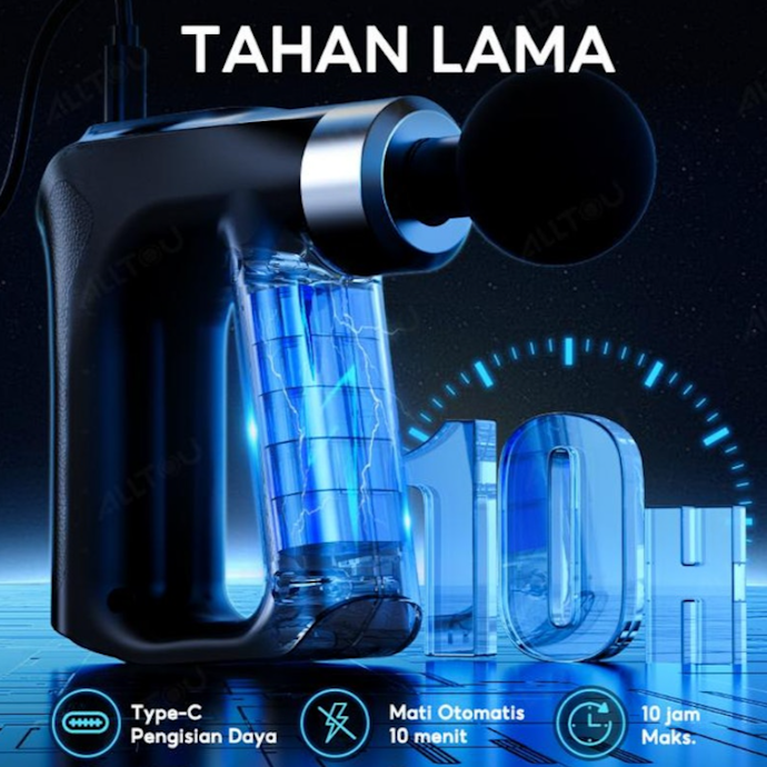 Untuk pemakaian yang optimal, cek massage gun yang baterainya bertahan 4 jam dengan waktu charging 2 jam