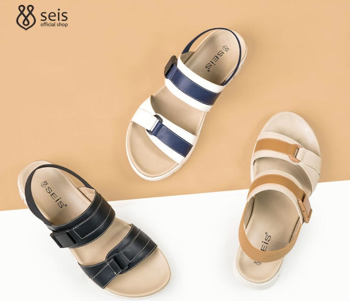 SEIS, sandal platform dengan sol tebal dan rata untuk sempurnakan tampilan semi-formal Anda